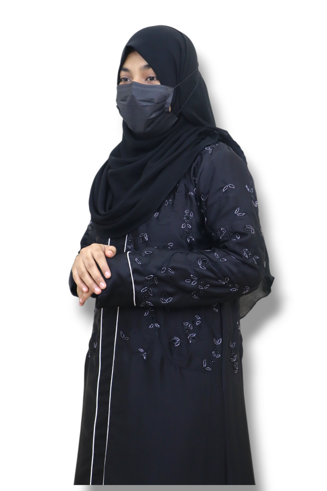 Black Kudi Pattern Heavy Bead Embroidered Front Closed Abaya – Using Imported Korean Nida