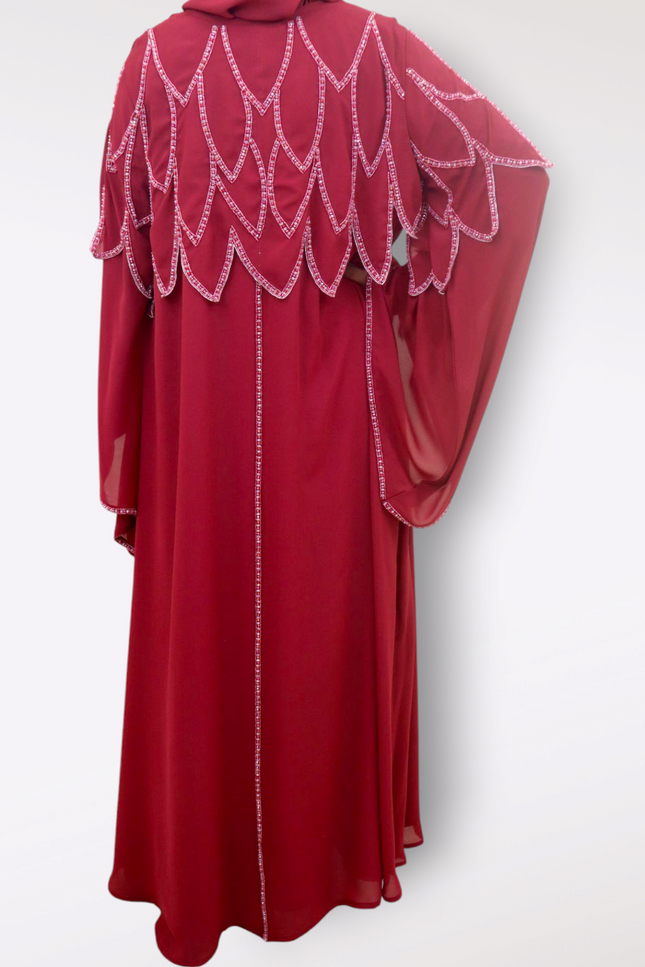 Cherry Red Chiffon Cape Abaya -  Premium Imported Crepe Eliza Nida Fabric