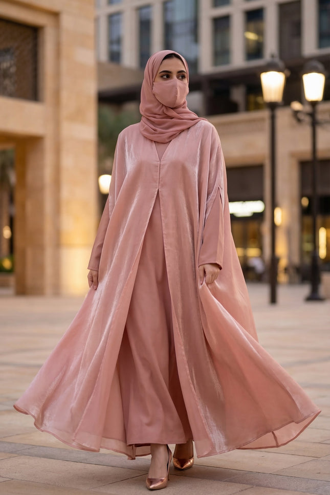 Luxury Mocha Brown Shimmer Nida Front Open Abaya | Ready to Ship | Ida Modest Faith