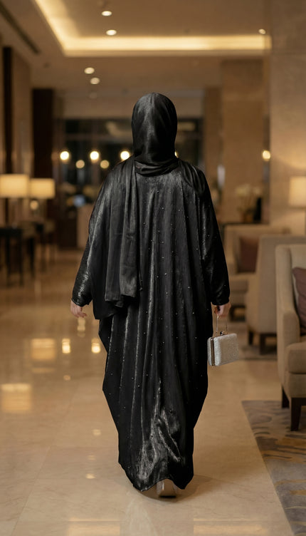 Luxury Occasion Abaya with Subtle Textured Detailing — Black