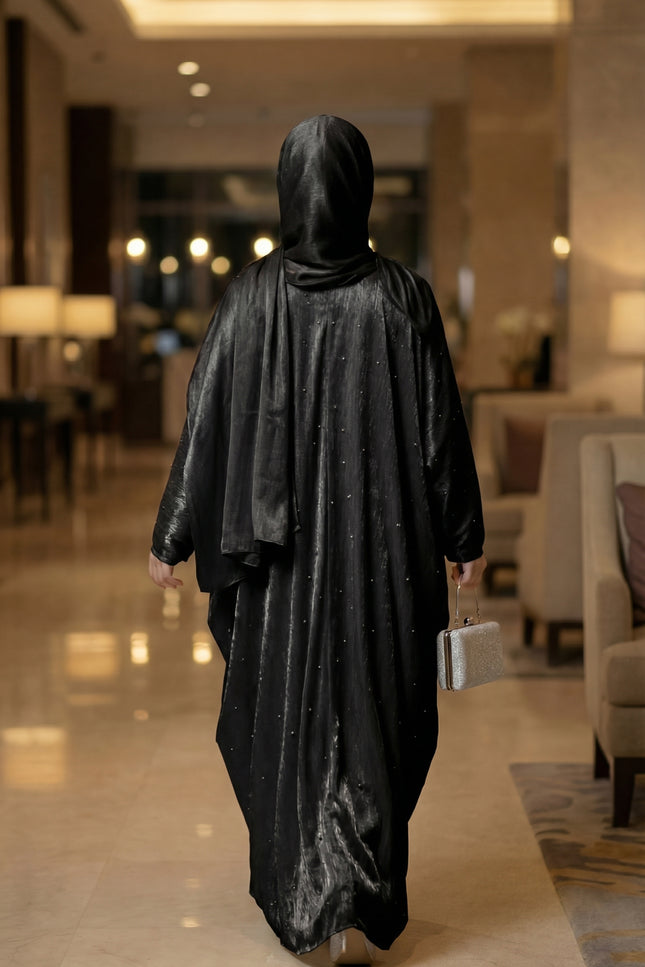 Luxury Occasion Abaya with Subtle Textured Detailing — Black