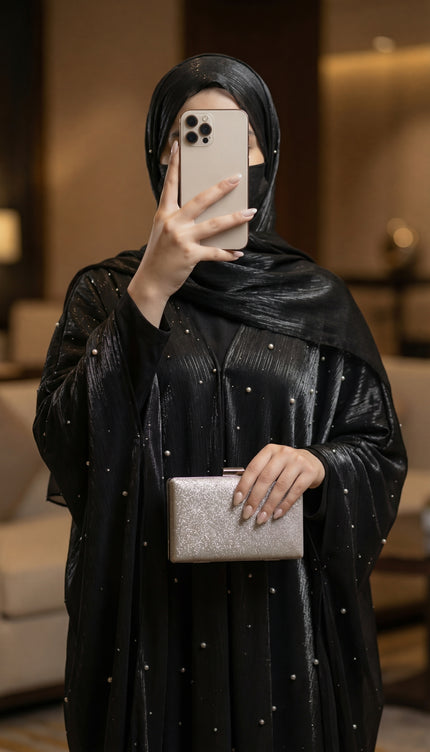 Luxury Occasion Abaya with Subtle Textured Detailing — Black