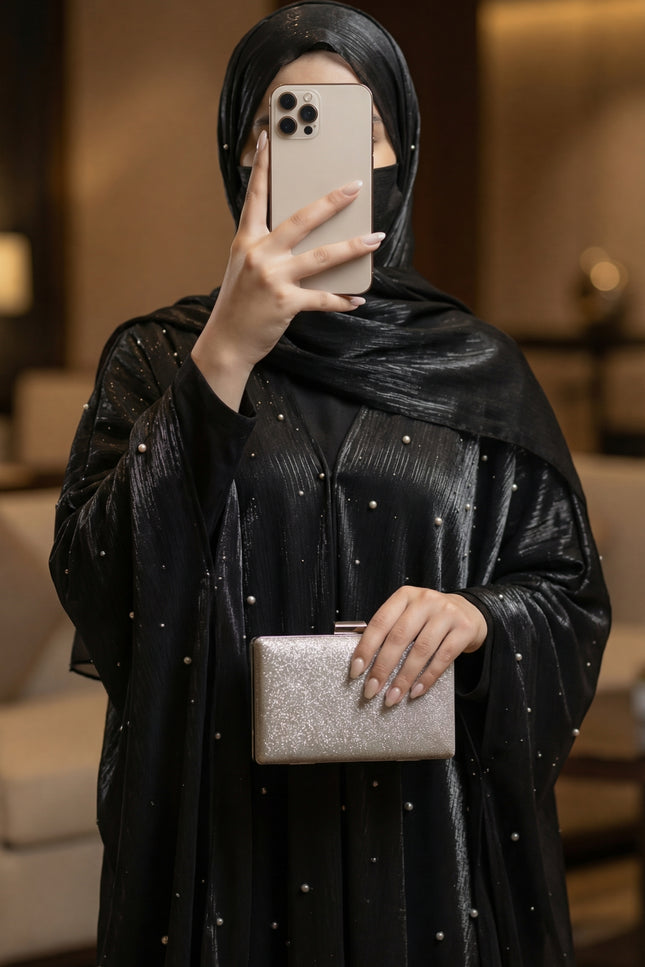 Luxury Occasion Abaya with Subtle Textured Detailing — Black