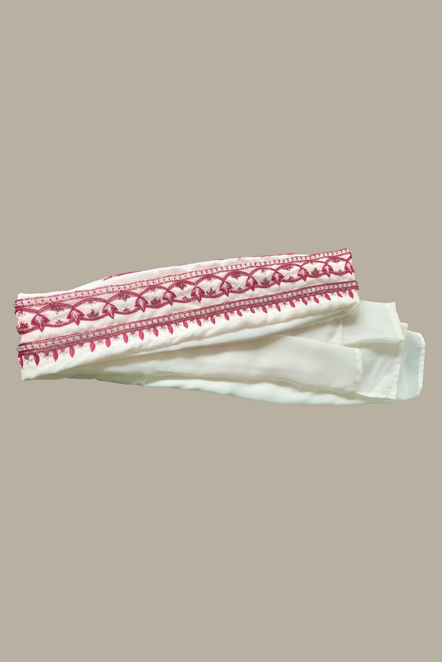 Handwork Designer Hijab White - Wool Peach imported korean chiffon DHS0010