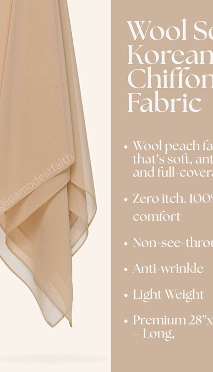 Beige Plain Hijab -  Wool Soft Korean Chiffon Fabric