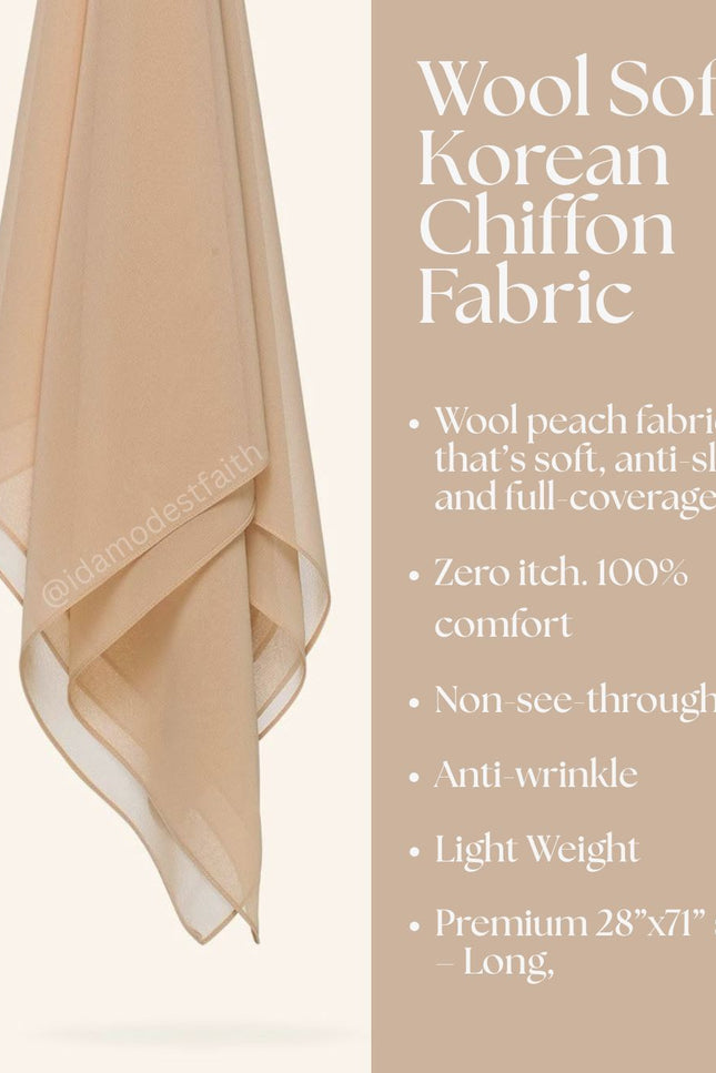 Beige Plain Hijab -  Wool Soft Korean Chiffon Fabric