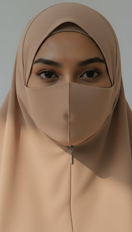 Rich Elegance –  Coffee Brown Instant Hijab with Zip Closure | Dual-Layer Imported Korean Chiffon | Flowy & Feminine | Malaysian Hijab