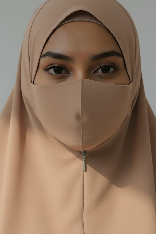 Rich Elegance –  Coffee Brown Instant Hijab with Zip Closure | Dual-Layer Imported Korean Chiffon | Flowy & Feminine | Malaysian Hijab