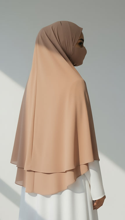 Rich Elegance –  Coffee Brown Instant Hijab with Zip Closure | Dual-Layer Imported Korean Chiffon | Flowy & Feminine | Malaysian Hijab