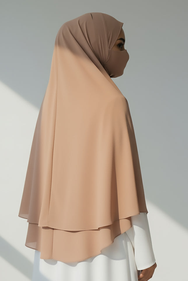 Rich Elegance –  Coffee Brown Instant Hijab with Zip Closure | Dual-Layer Imported Korean Chiffon | Flowy & Feminine | Malaysian Hijab