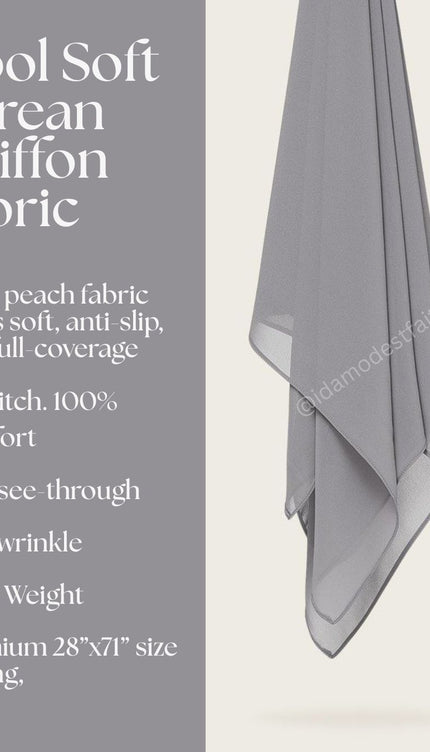Grey Plain Hijab - Wool Soft Korean Chiffon Fabric
