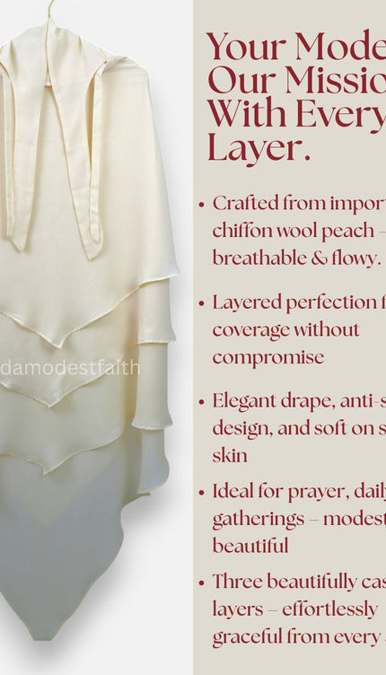 Beige Triple‑Layer Wool‑Soft Chiffon Khimar