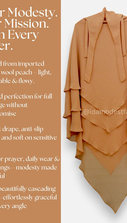 Coffee Brown Triple‑Layer Wool‑Soft Chiffon Khimar