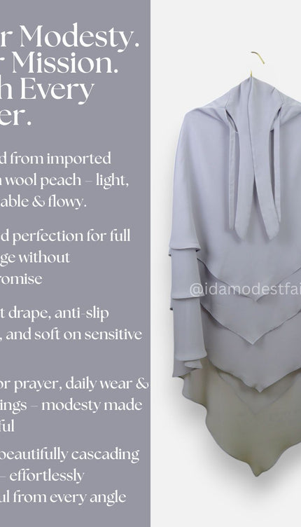 Gray Triple‑Layer Wool‑Soft Chiffon Khimar