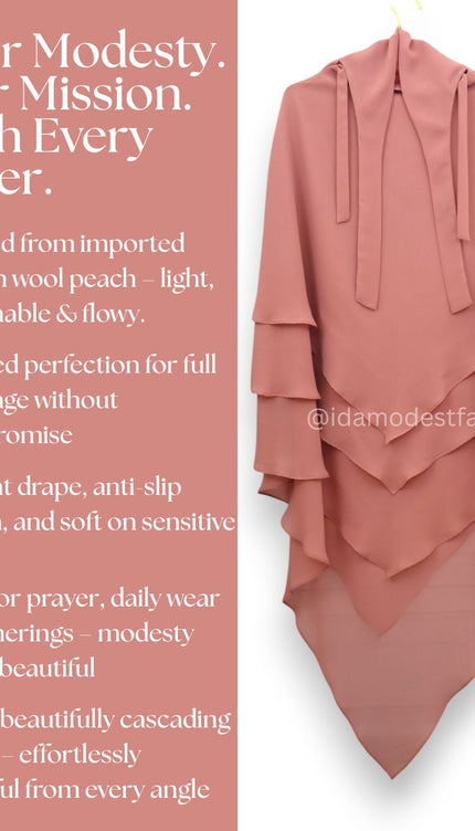 Powder Pink Triple‑Layer Wool‑Soft Chiffon Khimar