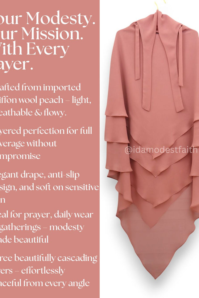 Powder Pink Triple‑Layer Wool‑Soft Chiffon Khimar