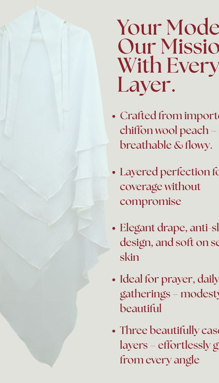 White Triple‑Layer Wool‑Soft Korean Chiffon Khimar