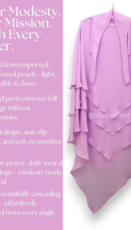Purple Triple‑Layer Wool‑Soft Chiffon Khimar