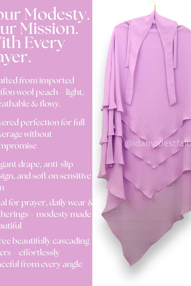 Purple Triple‑Layer Wool‑Soft Chiffon Khimar