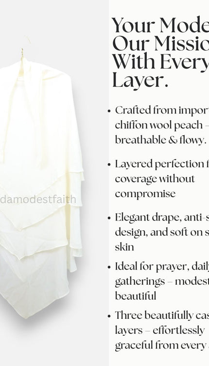 Off‑White Triple‑Layer Wool‑Soft Chiffon Khimar