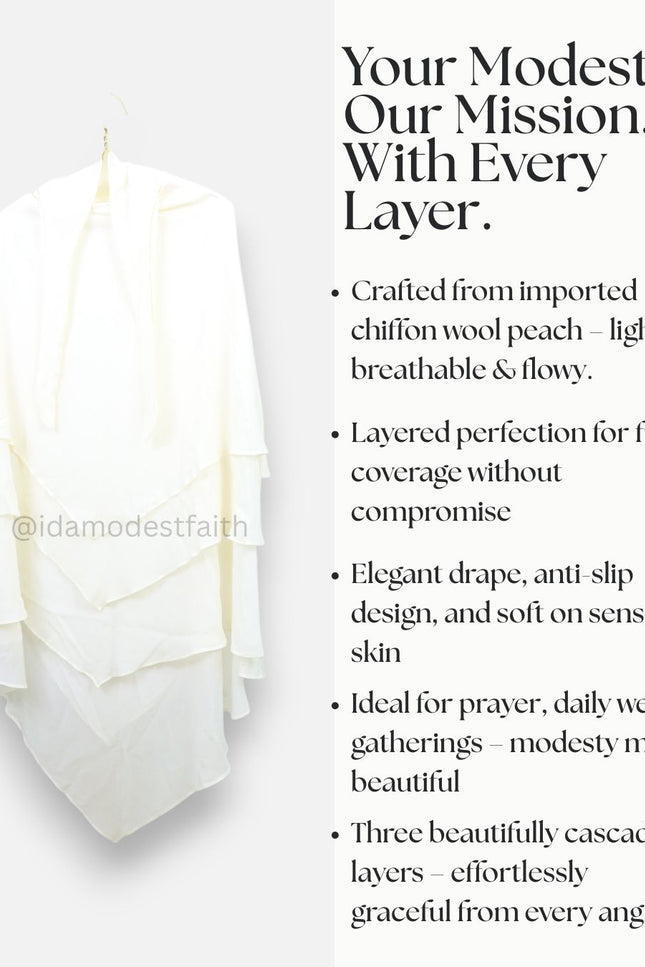 Off‑White Triple‑Layer Wool‑Soft Chiffon Khimar