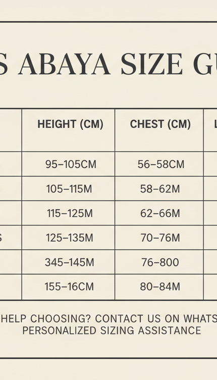 Kids Abaya Size Guide