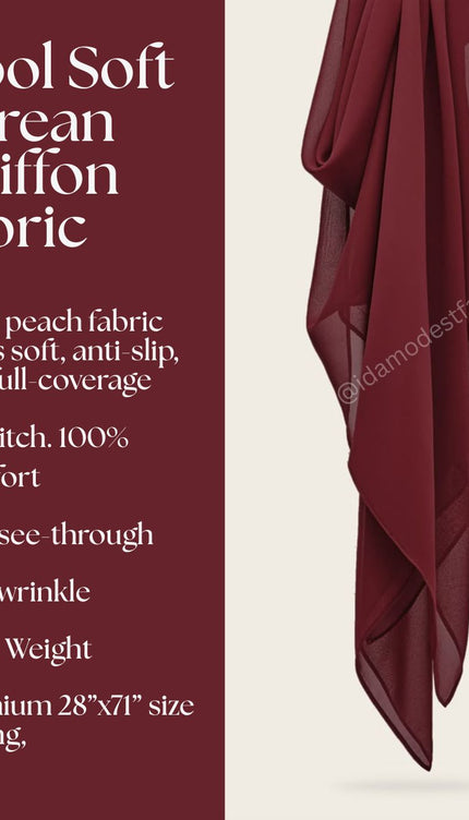 Maroon Plain Hijab -  Wool Soft Korean Chiffon Fabric