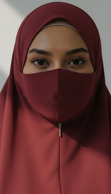 Maroon Instant Hijab With Zip | Double-Layer Korean Chiffon Veil | Luxe Everyday Modesty | Malaysian Hijab
