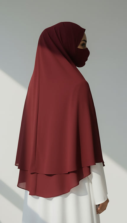 Maroon Instant Hijab With Zip | Double-Layer Korean Chiffon Veil | Luxe Everyday Modesty | Malaysian Hijab