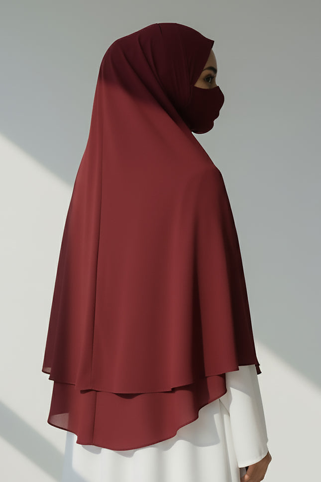 Maroon Instant Hijab With Zip | Double-Layer Korean Chiffon Veil | Luxe Everyday Modesty | Malaysian Hijab