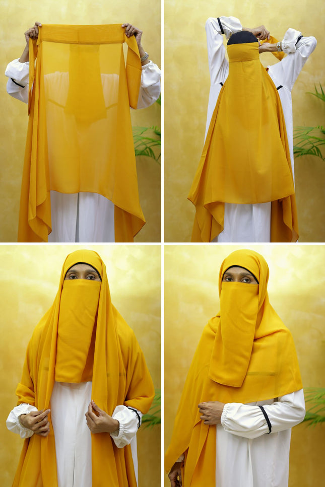 Instant Chiffon Hijab – Plain Mustard Yellow Shawl Head Scarf