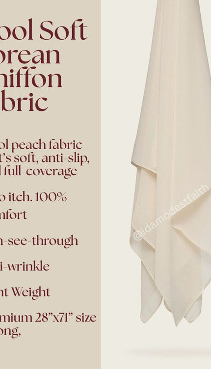 Off‑White Plain Hijab -  Wool Soft Korean Chiffon Fabric