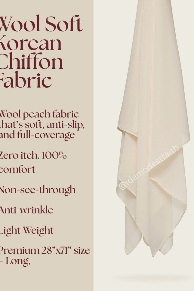 Off‑White Plain Hijab -  Wool Soft Korean Chiffon Fabric