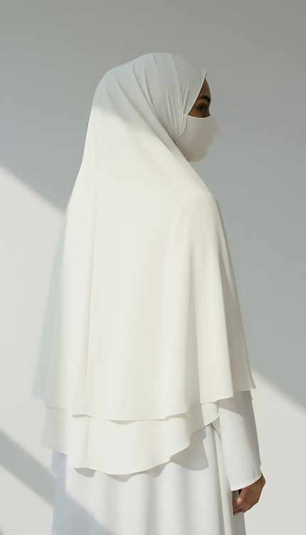 Ethereal Flow – Off White Instant Hijab with Zip | Double-Layer Korean Chiffon | Elegant Modest Wear | Malaysian Hijab