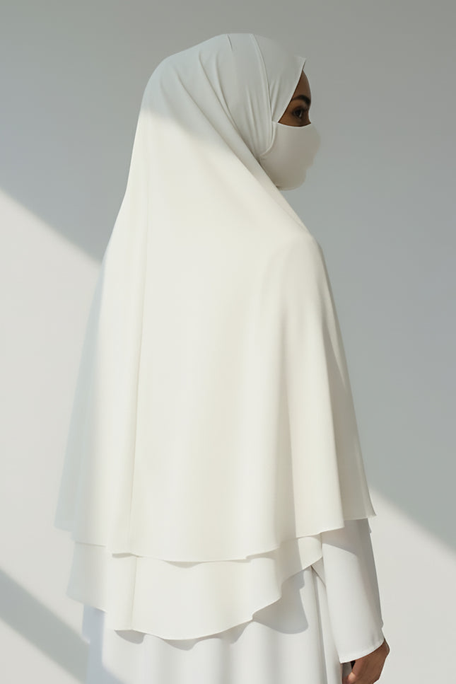 Ethereal Flow – Off White Instant Hijab with Zip | Double-Layer Korean Chiffon | Elegant Modest Wear | Malaysian Hijab