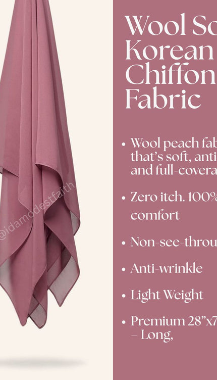 Powder Pink Plain Hijab -  Wool Soft Korean Chiffon Fabric