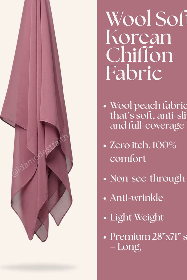 Powder Pink Plain Hijab -  Wool Soft Korean Chiffon Fabric