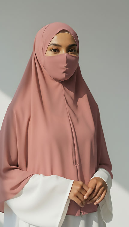 Blush Bloom – Powder Pink Instant Hijab with Zip Closure | Dual-Layer Imported Korean Chiffon | Flowy & Feminine | Malaysian Hijab