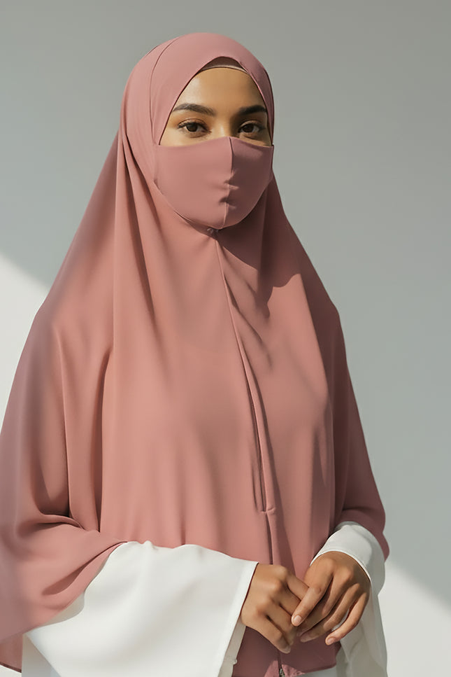 Blush Bloom – Powder Pink Instant Hijab with Zip Closure | Dual-Layer Imported Korean Chiffon | Flowy & Feminine | Malaysian Hijab