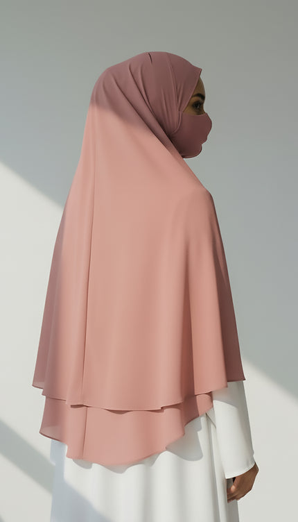 Blush Bloom – Powder Pink Instant Hijab with Zip Closure | Dual-Layer Imported Korean Chiffon | Flowy & Feminine | Malaysian Hijab
