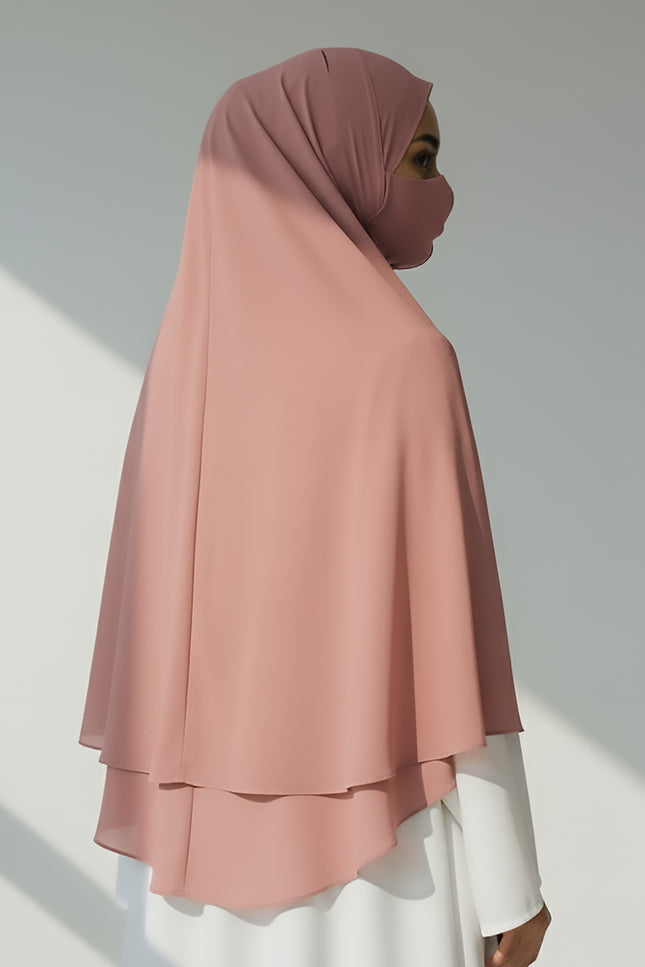 Blush Bloom – Powder Pink Instant Hijab with Zip Closure | Dual-Layer Imported Korean Chiffon | Flowy & Feminine | Malaysian Hijab