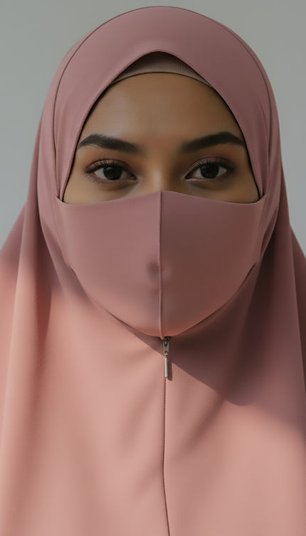 Blush Bloom – Powder Pink Instant Hijab with Zip Closure | Dual-Layer Imported Korean Chiffon | Flowy & Feminine | Malaysian Hijab