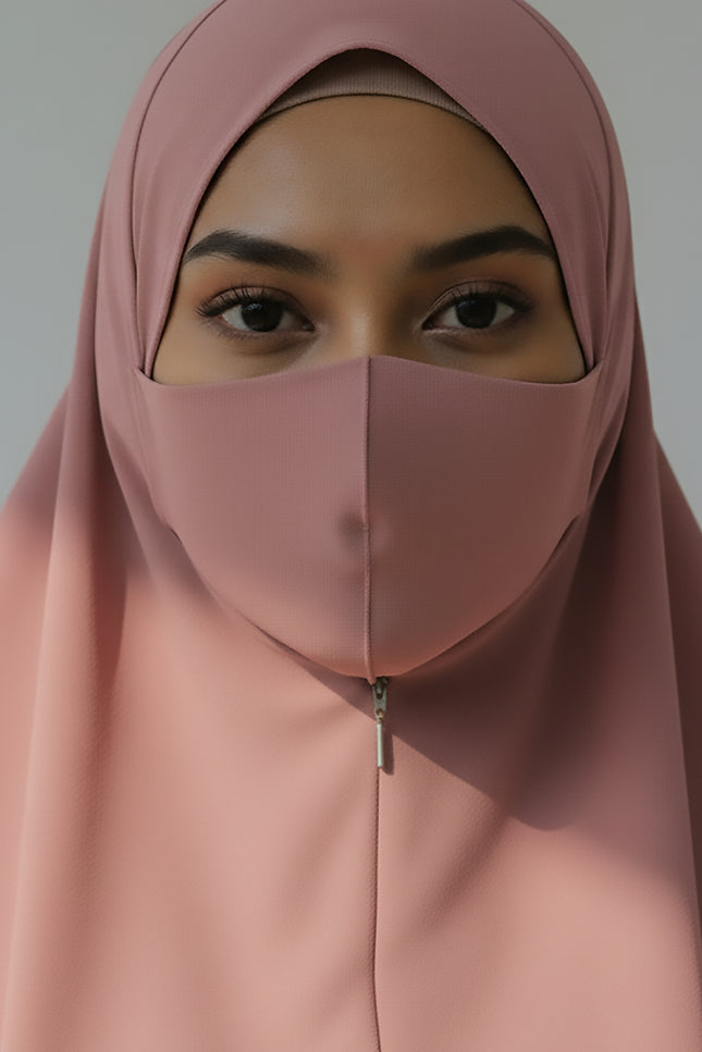 Blush Bloom – Powder Pink Instant Hijab with Zip Closure | Dual-Layer Imported Korean Chiffon | Flowy & Feminine | Malaysian Hijab