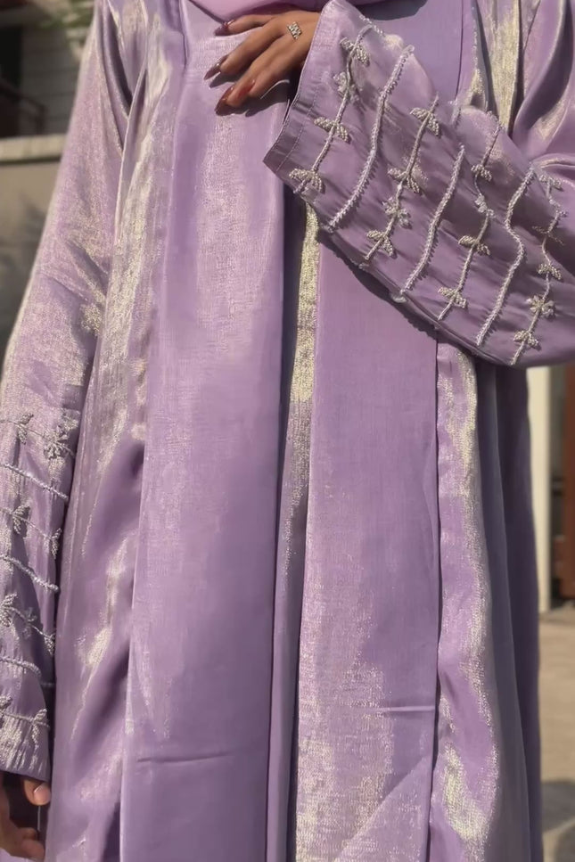 Imported Rotana Shimmer Open Jacket Abaya – Premium Modest Wear