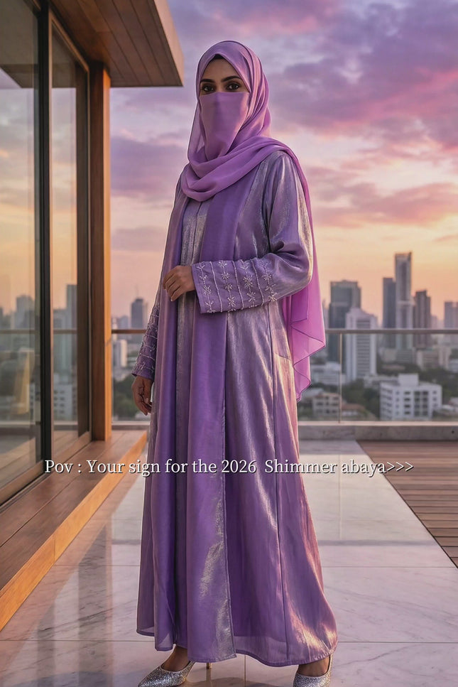 Imported Rotana Shimmer Open Jacket Abaya – Premium Modest Wear