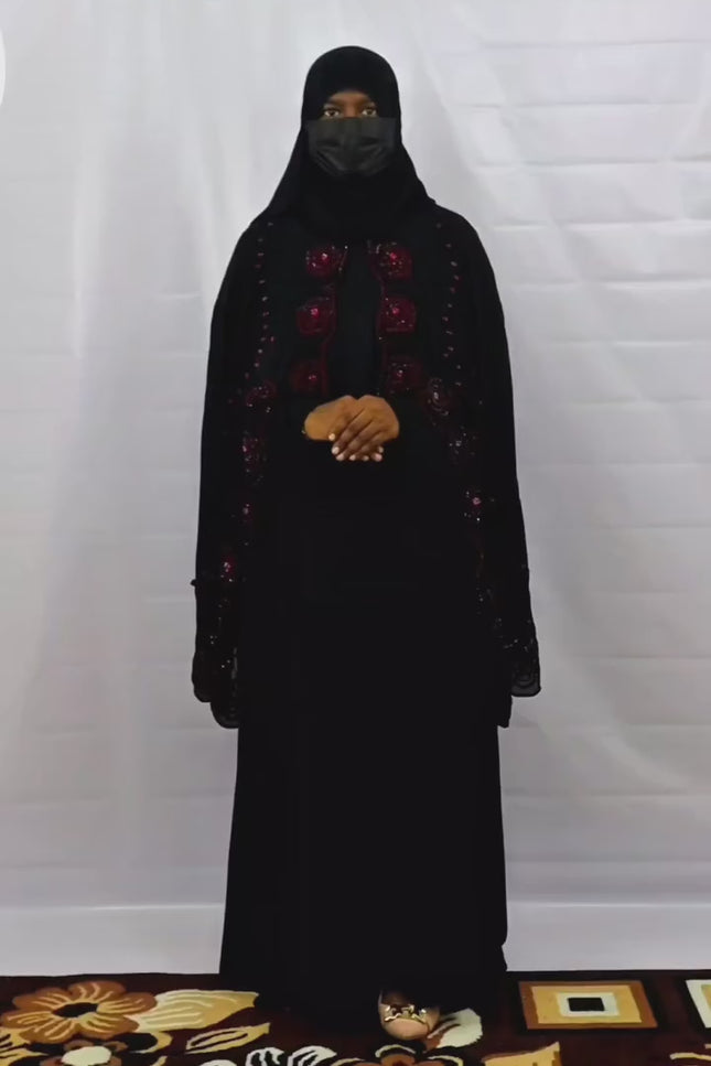 Rose 3D-Embroidered Cape Abaya | Premium Korean Nida