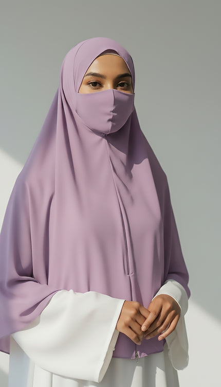 Violet Whisper – Purple Instant Hijab -Zip | Dual-Layer Korean Chiffon | Modest Wear with Flow & Flair | Malaysian Hijab