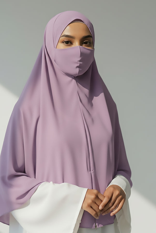 Violet Whisper – Purple Instant Hijab -Zip | Dual-Layer Korean Chiffon | Modest Wear with Flow & Flair | Malaysian Hijab