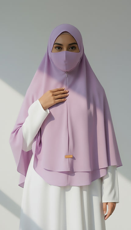 Violet Whisper – Purple Instant Hijab -Zip | Dual-Layer Korean Chiffon | Modest Wear with Flow & Flair | Malaysian Hijab