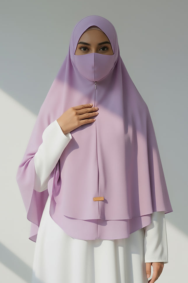 Violet Whisper – Purple Instant Hijab -Zip | Dual-Layer Korean Chiffon | Modest Wear with Flow & Flair | Malaysian Hijab